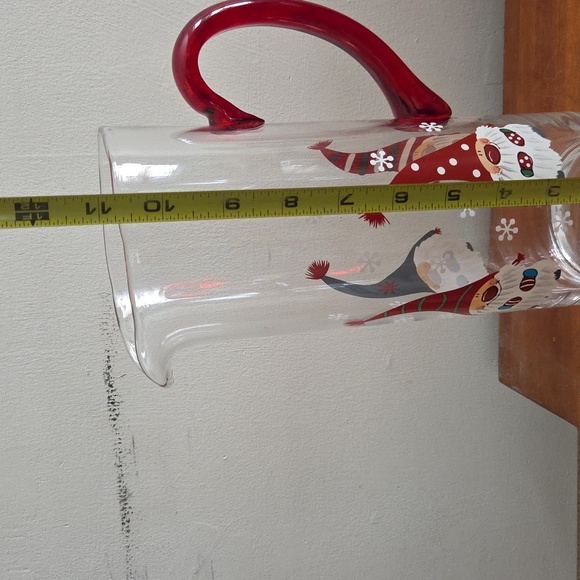 Hand Painted Gnome Pitcher Large Glass Pitcher - Christmas - Picture 3 of 4